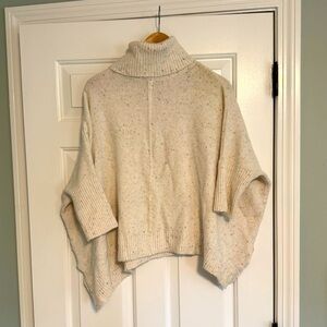 LOFT Cream Speckled Turtleneck Poncho Sweater
